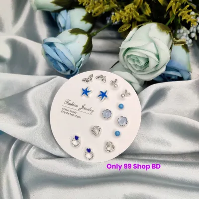 7 Pairs Blue Star Stud Earring Set (1 Pata)